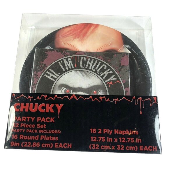 Chucky Childs Play 32 Piece Park Pack Plates Napkins Horror Movie Halloween NEW - Picture 1 of 7